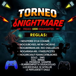 A vibrant and eye-catching tournament poster for 'ɴᴍ᭄nightmare'