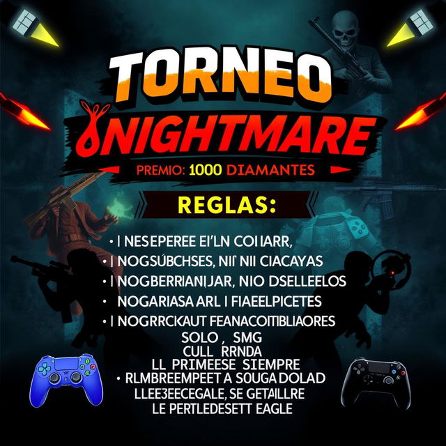 A vibrant and eye-catching tournament poster for 'ɴᴍ᭄nightmare'