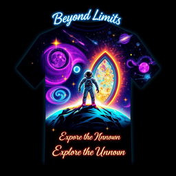 A stunning t-shirt design featuring a front design of a deep navy-to-black gradient background adorned with sparkling stars