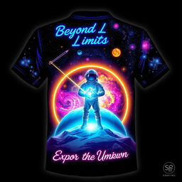 A stunning t-shirt design featuring a front design of a deep navy-to-black gradient background adorned with sparkling stars
