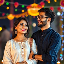 A cute and beautiful Indian office girl, aged 25, wearing a stunning white kurta on an Indian festival day, radiating happiness with a bright smile