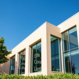 A beige building featuring elegant glass details that create a sense of openness and light