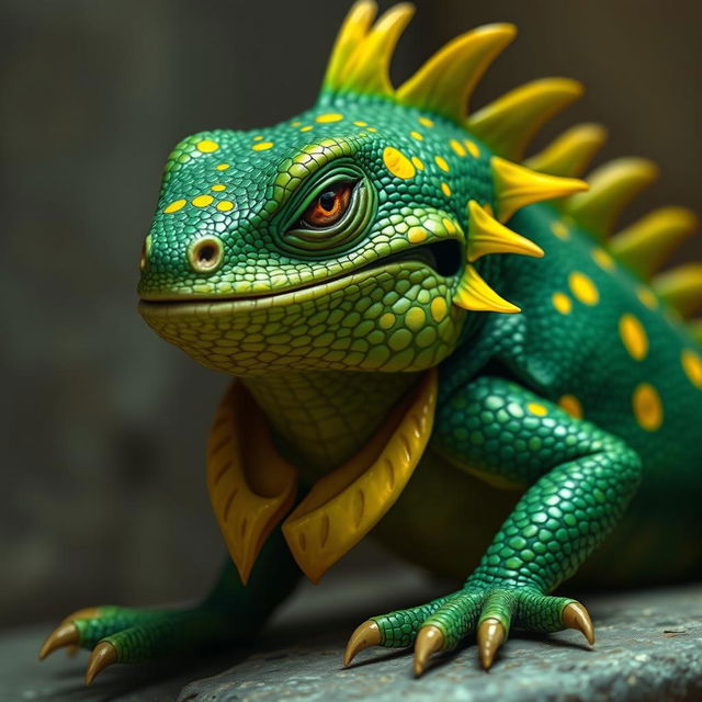 A captivating lizardfolk character that effortlessly attracts attention as he enters a room