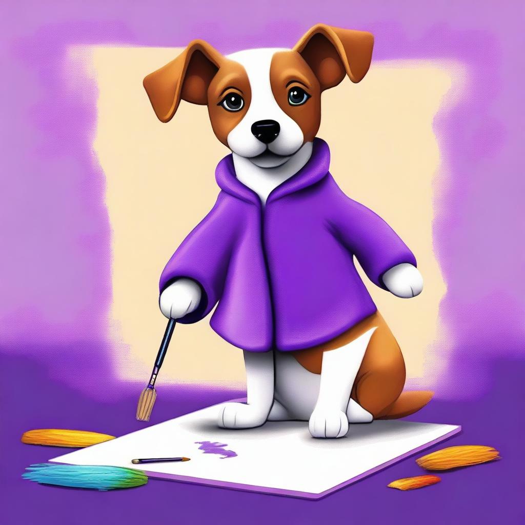 A charming digital art image of a dog creating art