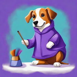 A charming digital art image of a dog creating art