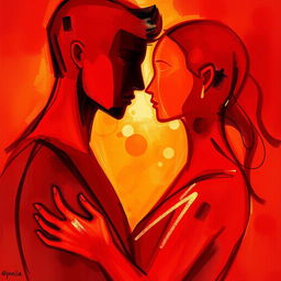 An abstract representation of intimacy highlighting the concept of connection and passion, depicted with vibrant colors