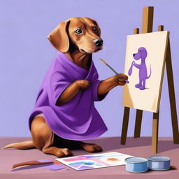 A captivating digital art image featuring an all-brown dog creating art