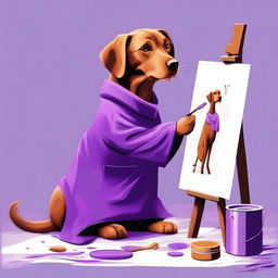 A captivating digital art image featuring an all-brown dog creating art