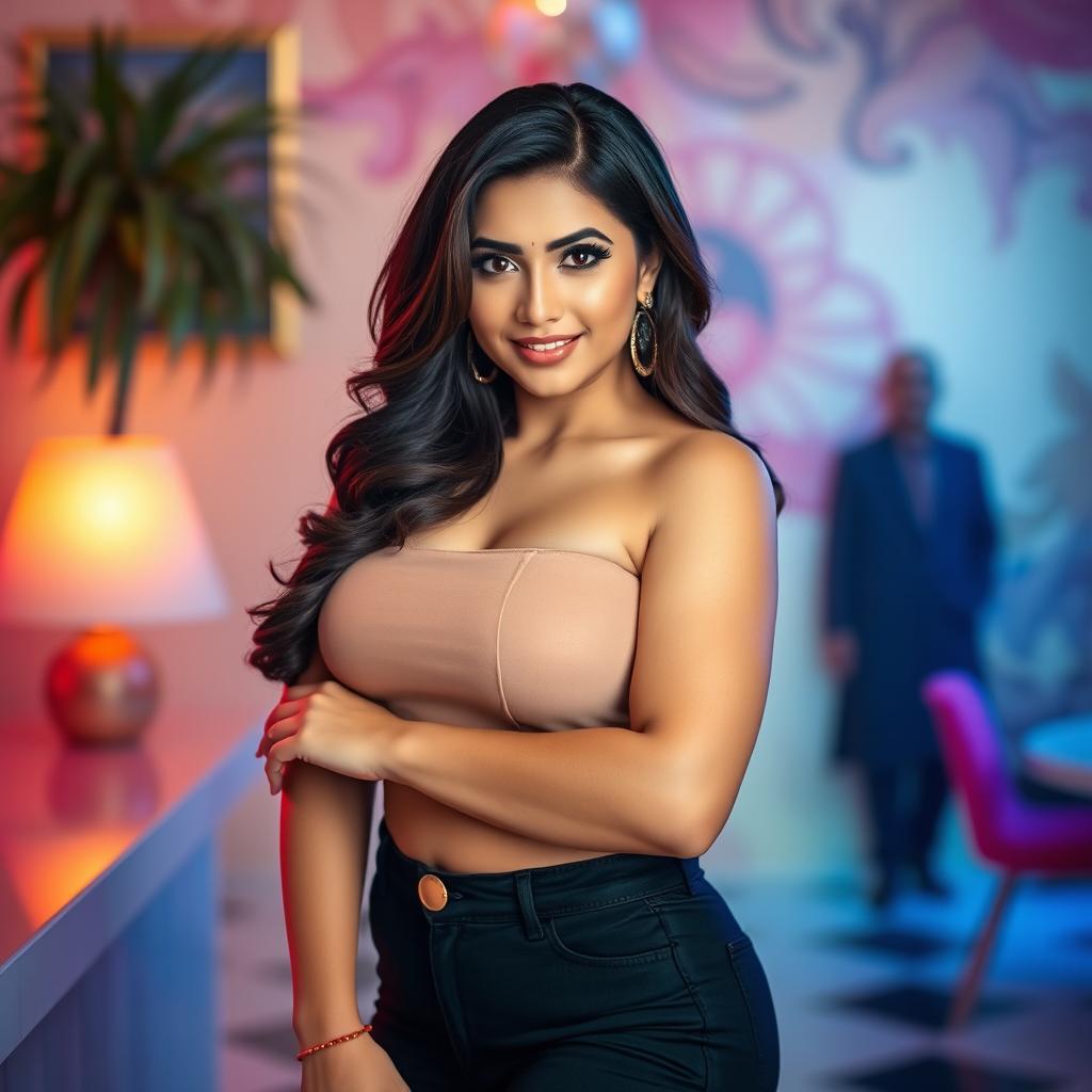 A captivating portrait of a stunning Pakistani woman with a curvy, voluptuous body and prominent features