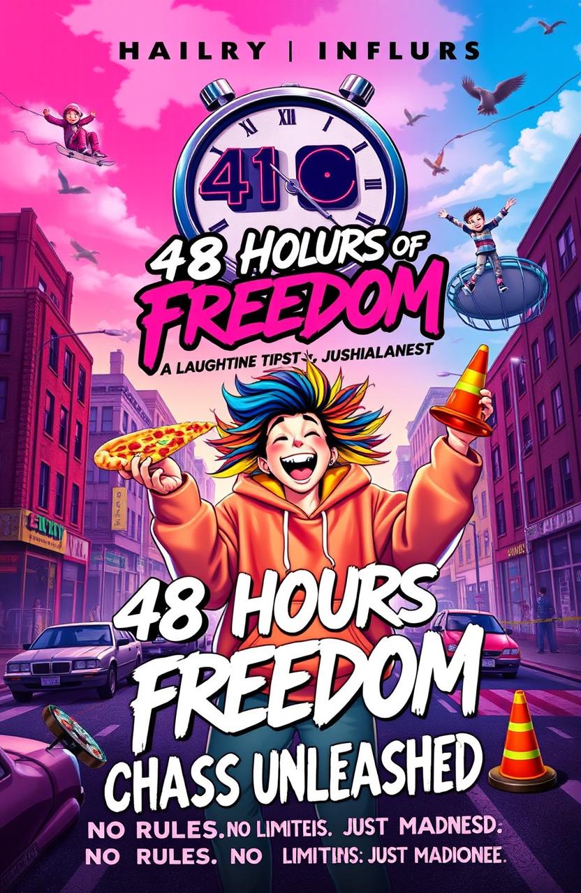 A vibrant book cover for '48 Hours of Freedom: Chaos Unleashed