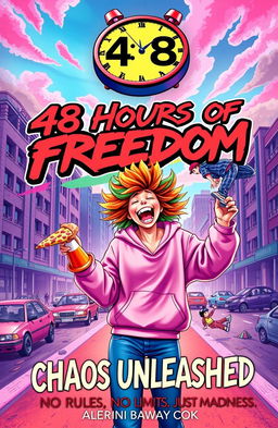 A vibrant book cover for '48 Hours of Freedom: Chaos Unleashed
