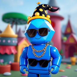 A Roblox character with a diamond-shaped head, the entire body colored in vibrant blue