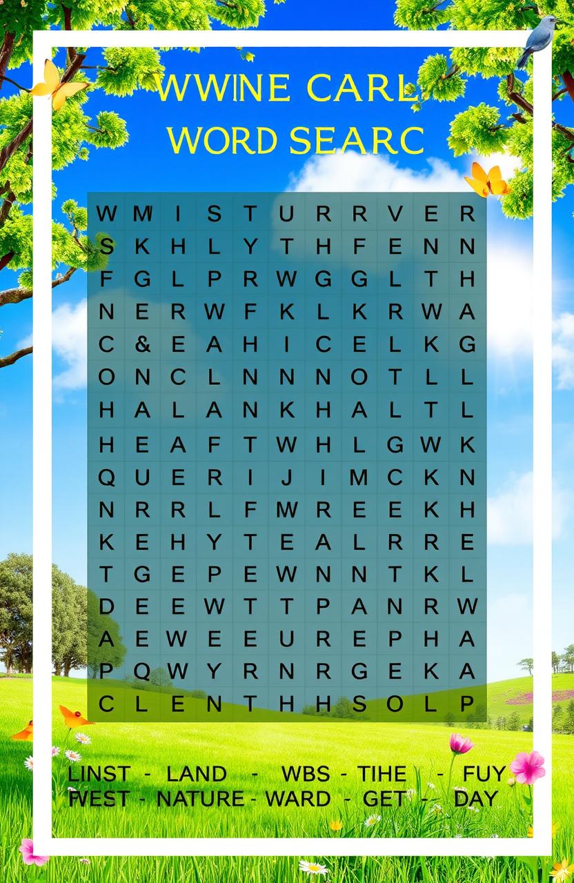 A colorful and engaging word search puzzle featuring a variety of words related to nature
