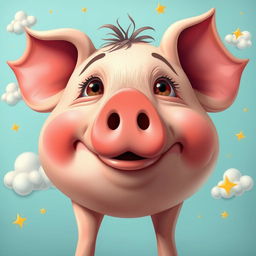 A surreal and humorous representation of a well-known character, resembling a pig's face merged with human features