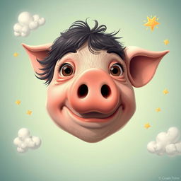 A surreal and humorous representation of a well-known character, resembling a pig's face merged with human features