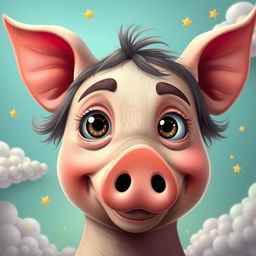 A surreal and humorous representation of a well-known character, resembling a pig's face merged with human features