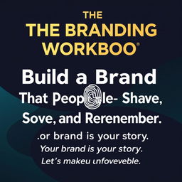 A bold and modern cover page for a Branding Workbook featuring the title "THE BRANDING WORKBOOK" displayed in a large, bold uppercase font, centered prominently at the top of the page