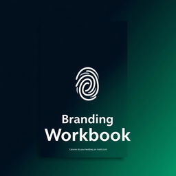 A bold and modern cover page for a Branding Workbook, featuring a clean, minimalist graphic in the center such as a fingerprint, abstract lines, or a lightbulb symbolizing branding and creativity