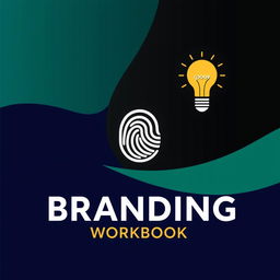 A bold and modern cover page for a Branding Workbook, featuring a clean, minimalist graphic in the center such as a fingerprint, abstract lines, or a lightbulb symbolizing branding and creativity