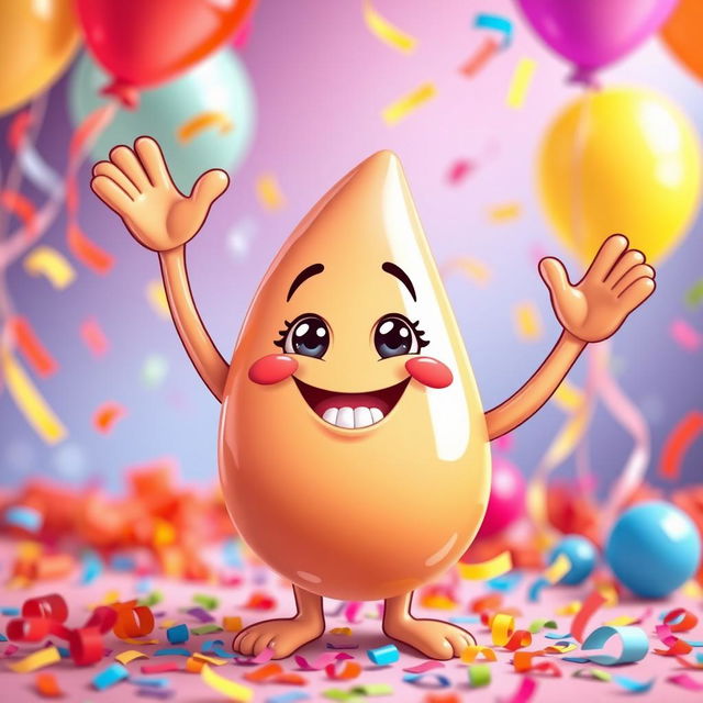 A whimsical and cartoonish representation of a happy anthropomorphic penis character, featuring a smiling face and arms raised in joy