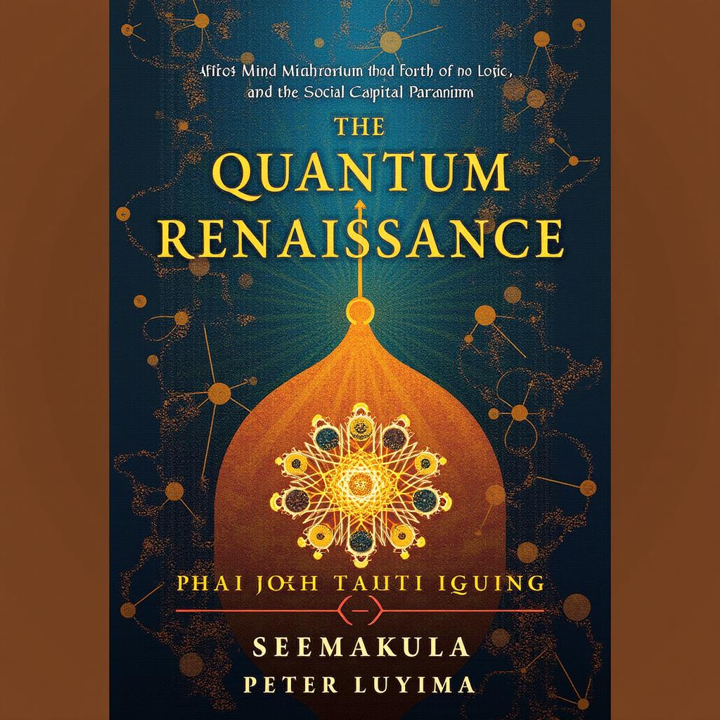 An eye-catching book cover design for 'The Quantum Renaissance: Africa’s Mind Narrative, The Fourth Law of Logic, and the Social Capital Paradigm' by Ssemakula Peter Luyima