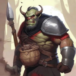 This is a high-quality digital art image featuring a tan orc with tusks, short black hair, and a light-colored beard