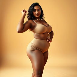 A tasteful and artistic depiction of a confident female model showcasing body positivity, featuring a focus on her natural beauty