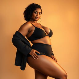A tasteful and artistic depiction of a confident female model showcasing body positivity, featuring a focus on her natural beauty