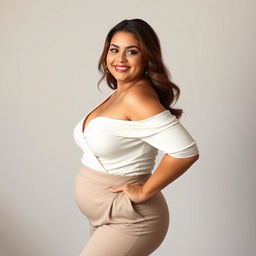 An artistic portrayal of a confident female figure embracing body positivity, drawing attention to her curves in a tasteful manner