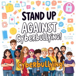 A vibrant and engaging poster designed to raise awareness about preventing cyberbullying