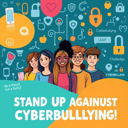 A vibrant and engaging poster designed to raise awareness about preventing cyberbullying