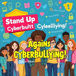 A vibrant and engaging poster designed to raise awareness about preventing cyberbullying