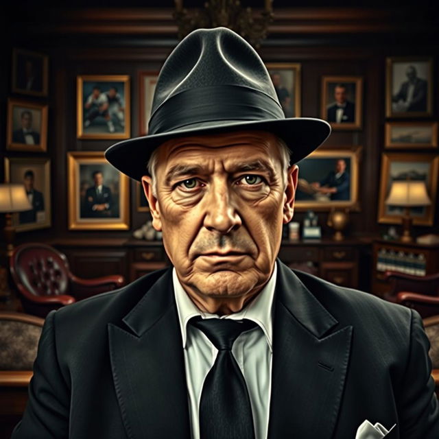 A creative depiction of Hansi Flick, the renowned football coach, styled as a godfather in a cinematic setting