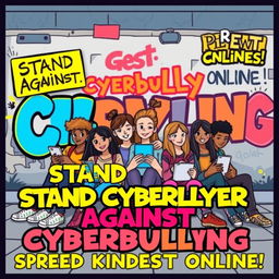 A vibrant and engaging poster focused on the theme of preventing cyberbullying