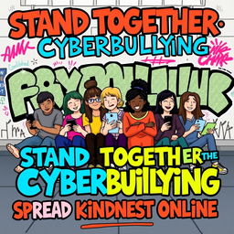 A vibrant and engaging poster focused on the theme of preventing cyberbullying