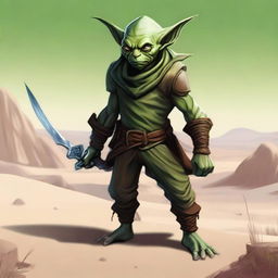 This high-quality digital art image features a male goblin with green skin, a large curved nose, and no hair