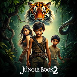 A dramatic and adventurous live-action movie poster for 'The Jungle Book 2' (2024)