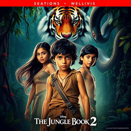 A dramatic and adventurous live-action movie poster for 'The Jungle Book 2' (2024)