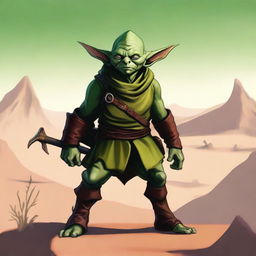 This high-quality digital art image features a male goblin with green skin, a large curved nose, and no hair