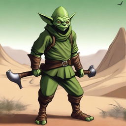 This high-quality digital art image features a male goblin with green skin, a large curved nose, and no hair