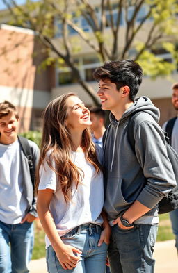 A high school scene capturing a moment of friendship where a girl is admiring her boy best friend