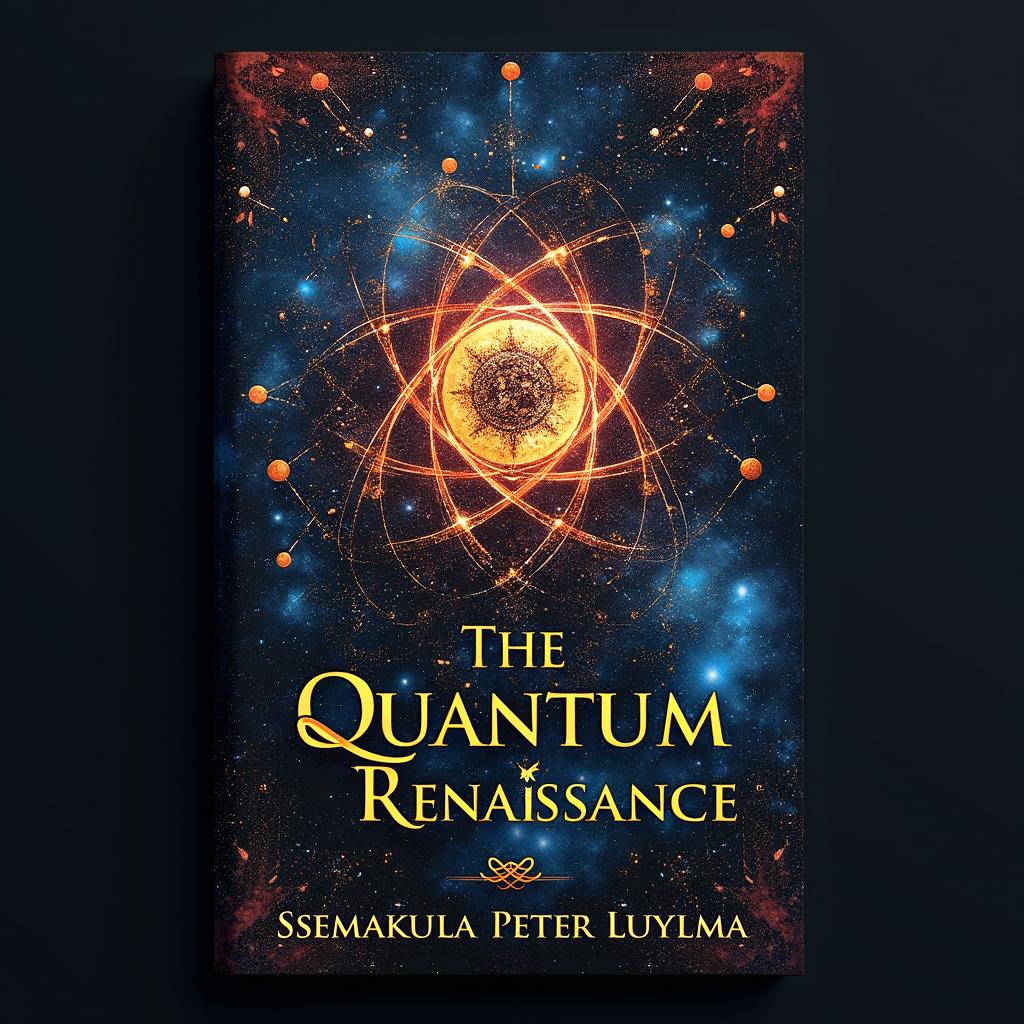 An artistic and scientific book cover design for 'The Quantum Renaissance: Africa’s Mind Narrative, The Fourth Law of Logic, and the Social Capital Paradigm' by Ssemakula Peter Luyima