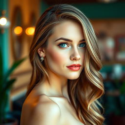 A beautiful woman with fair skin, not overly bright, possessing a stunning hourglass figure