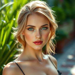 A beautiful woman with fair skin, not overly bright, possessing a stunning hourglass figure