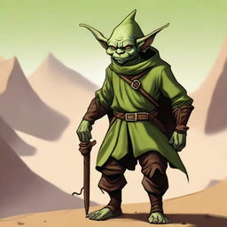 This is a high-quality digital art image that portrays a male goblin merchant