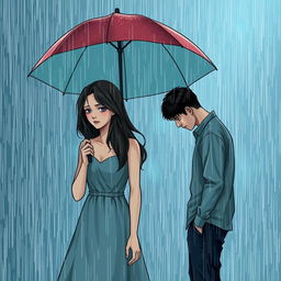 A dramatic scene depicting a heart-wrenching moment between a man and a woman who were in love