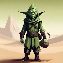 This is a high-quality digital art image that portrays a male goblin merchant