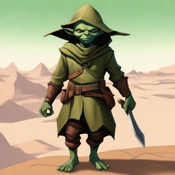 This is a high-quality digital art image that portrays a male goblin merchant