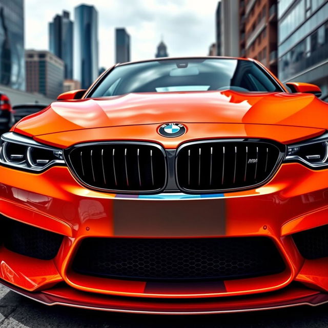 A front view of a BMW M car, showcasing its sleek and sporty lines, powerful stance, and distinctive kidney grille