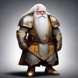 An image of a 4ft tall Hill dwarf, with long, flowing white hair and a matching beard